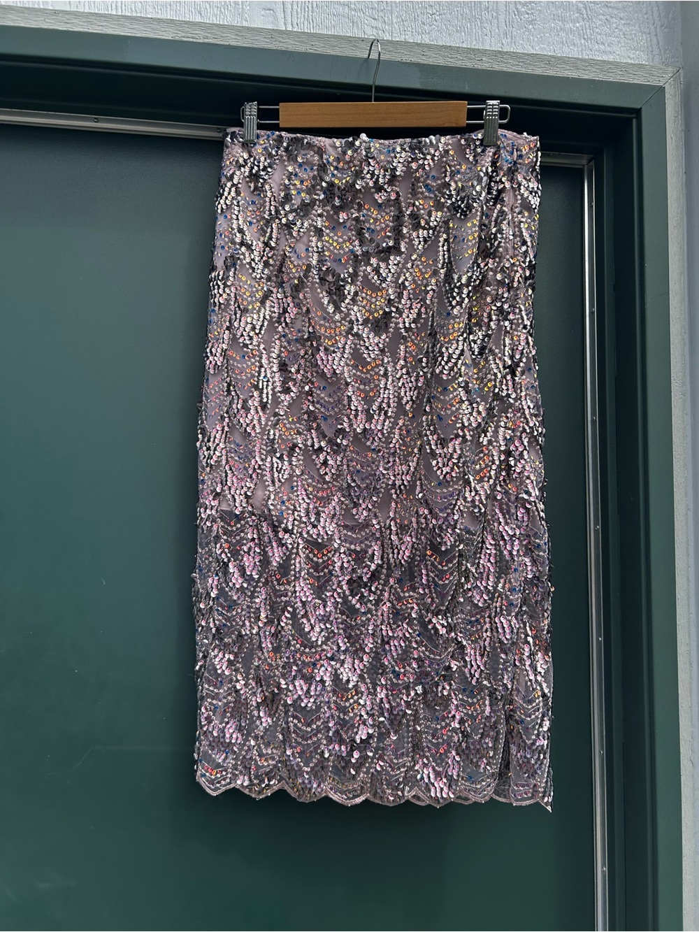Zara Iridescent Pink Sequin Midi Skirt